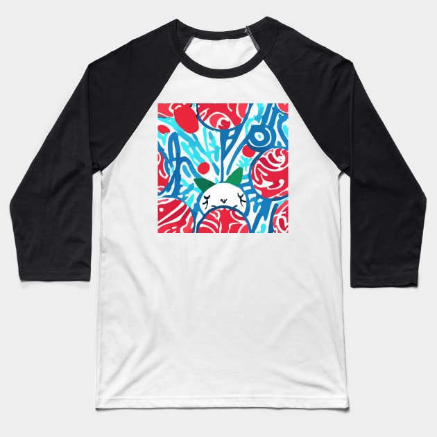 Retro abstract pattern with hidden cat Baseball T-Shirt by SophieClimaArt